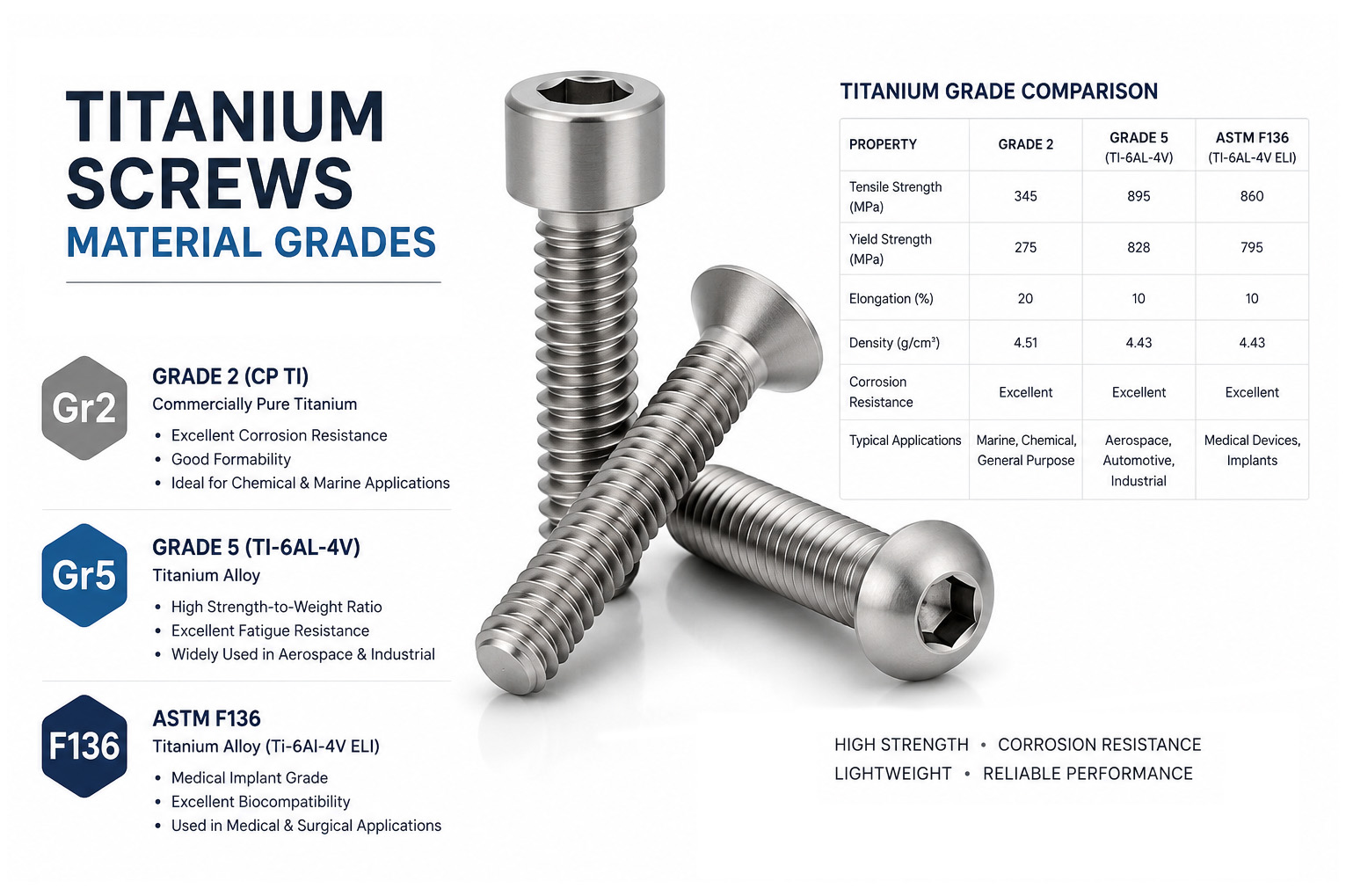 Titanium Screw Material Grades: How to Choose the Right Titanium Fasteners for Your Application